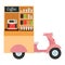 Coffee food truck flat vector illustration. Moped based takeaway coffee point. Movable city cafe. Street food vehicle. Mobile