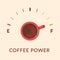 Coffee fuel. Caffeine refuel gauge concept, cup power gas meter cafe fuelin speedometer, idea powerful morning