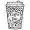 Coffee glass design, leopard coat color. Engraving raster illustration.