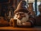 Coffee gnome in a hat and with a cup of coffee in his hands