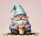 Coffee gnome in a hat and with a cup of coffee in his hands on a white background