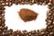 Coffee grain surrounded by coffee beans