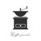 Coffee grinder. Hand mill silhouette. Vector simple flat icon. Cafe accessories hand mill. Isolated illustration. Graphic retro