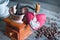 Coffee grinder and heart retro vintage abstract still life