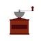 Coffee grinder side view beverage caffeine aroma vector icon. Wooden object equipment barista press flat