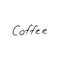 Coffee hand written word in black isolated on white background. Cozy atmosphere, sticker. Vector illustration in calligraphy, cafe