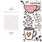 Coffee handdrawn illustarion with space for your text. Handdrawn vector illustation with cute coffee cups and design