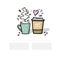 Coffee handdrawn illustration with space for your text. Coffee to go and coffee cup cute vector illustration with design