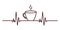 Coffee heartbeat concept. Cardiogram line and cup of tea, hot chocolate or cappucino with aroma smoke isolated on white