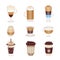 Coffee Hot And Cold Cocktails Menu Assortment Of Coffee Shop Cafe, Set Of Isolated Icons