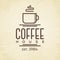 Coffee house logo with cup line style on background for cafe, shop, restaurant