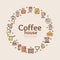 Coffee House Signs Round Design Template Thin Line Icon Concept. Vector