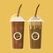 Coffee iced and whipped cream on cup isolated flat icon. Vector