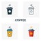 Coffee icon set. Four elements in diferent styles from fastfood icons collection. Creative coffee icons filled, outline, colored