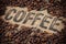 Coffee inscription, coffee beans