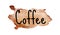 Coffee inscription on watercolor background. Vector illustration