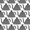 Coffee kettle seamless doodle pattern, vector color illustration