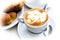 Coffee latte art crema funny elephant design croissants Italy