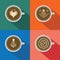 Coffee Latte Art pattern set with long shadow on colorful background