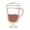 Coffee latte cream in glass icon in brown line
