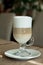 Coffee Latte in Transparent Glass silver in Cafe, Latte Macchiat