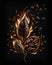 Coffee leaves and beans are burning. Coffee making artistic concept. Black backdrop. Generative AI