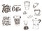 Coffee lettering illustrations set. Cafe interior or kitchen font banner template. Restaurant typographic design. Coffee