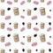 Coffee and macaroni pattern on a white background