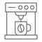 Coffee machine thin line icon, coffee and appliance, coffee maker sign, vector graphics, a linear pattern on a white