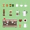 Coffee machine tools equipment set collection with flat design style - vector illustration