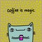 Coffee is magic hand drawn vector illustration in cartoon comic style cat holding cup drink