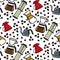 Coffee makers seamless doodle pattern, vector illustration
