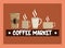 Coffee market, disposable cup and ceramic cups hot beverage