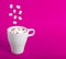 Coffee marshmallow.Bright Pink background.Photo square
