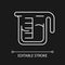 Coffee measuring cup white linear icon for dark theme