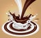 Coffee with milk. Splash effect.  3D vector. High detailed realistic illustration