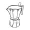 Coffee moka pot engraved illustration. Coffee brew pot isolated in white background. Vector illustration