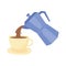 Coffee moka pot pouring on cup fresh isolated icon style
