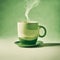 coffee in a mug with different shades of green, in the style of minimalist surrealist - 1