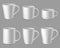 Coffee mugs. Realistic white ceramic mug mockup for espresso, cappuccino and tea, simple shape of porcelain cups