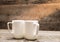 Coffee Mugs in Sunshine on Rustic Barn Wood Table