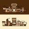 Coffee objects and equipment. Cup and coffee brewing methods. Co