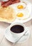 Coffee with Pancakes, Bacon and Eggs. High quality photo.