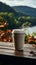 Coffee in paper cup, nature\\\'s backdrop Sip of warmth amidst outdoor serenity