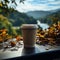 Coffee in paper cup, nature\\\'s backdrop Sip of warmth amidst outdoor serenity