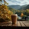 Coffee in paper cup, nature\\\'s backdrop Sip of warmth amidst outdoor serenity