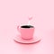 Coffee pink cup on pink pastel background minimal concept