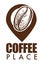 Coffee place isolated icon ripe bean and geolocation symbol