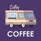 Coffee poster vector template. Commercial food car. Brochure, cover, booklet page concept design with flat illustrations