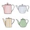 Coffee pot hand drawn set cute painting illustration.